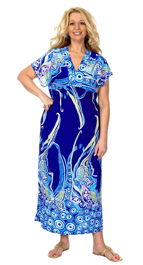 Womens Plus Size Summer Maxi Dress With A V Neckline And Cropped Sleeves