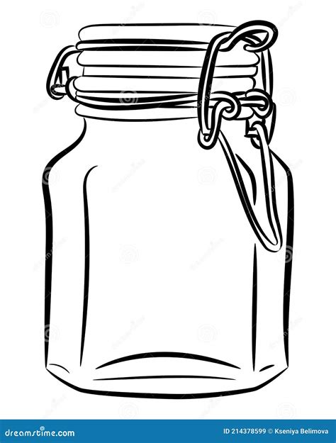 Glass Jar Jar Drawing Doodle Style Sketch A Jar With A Lid Stock