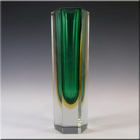 Murano Faceted Green And Amber Sommerso Glass Block Vase £72 00 Glass Blocks Murano Glass