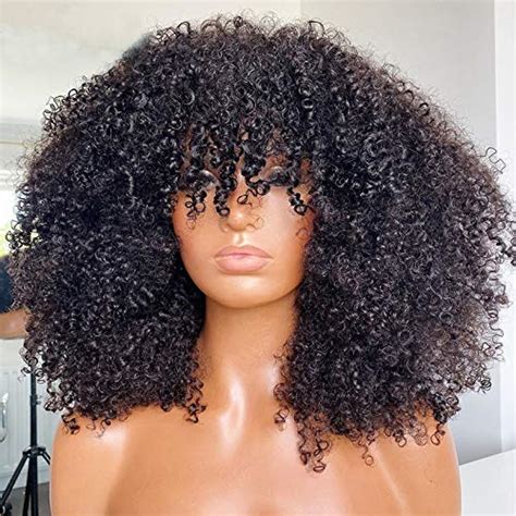 ARUKIHAIR Afro Kinky Curly Wig With Bangs Full Machine Made Scalp Top Wig Density Virgin