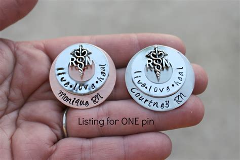 Hand Stamped Pin Rn Lpn Pin Nurses Pin By Beebaublesjewelry