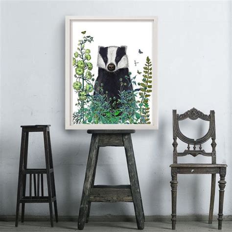Badger Print Badger In The Garden Badger Art Gardening Artwork Prints