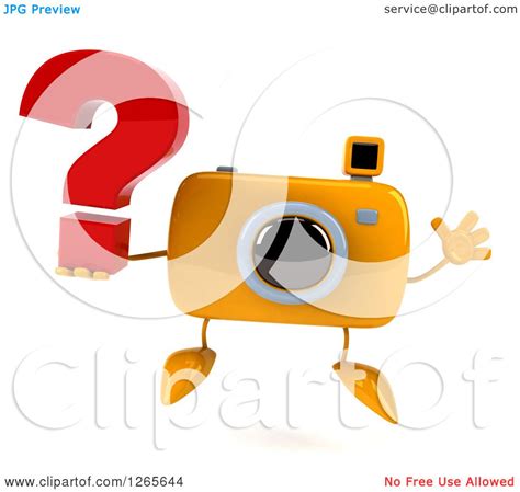 Clipart Of A 3d Yellow Camera Character Jumping With A Question Mark