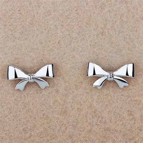 925 Sterling Silver Bow Tie Stud Earrings For Women Casual Style Girl