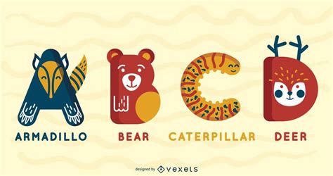 Animal Alphabet Illustrated Pack A B C D Vector Download