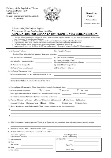 Berlin Germany Application For Ghana Entry Permit Visa Berlin Mission Embassy Of The