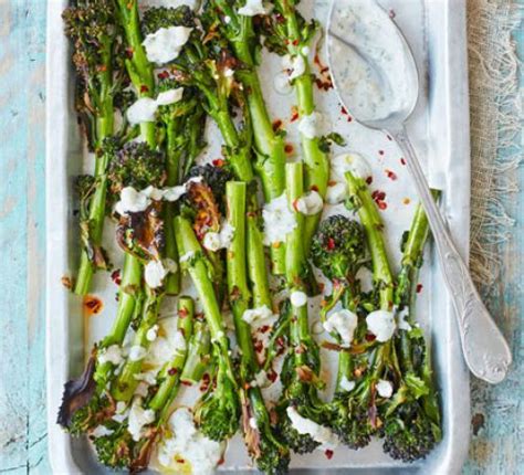 Purple Sprouting Broccoli With Preserved Lemon Dip Recipe Bbc Good Food Recipes Spring Side