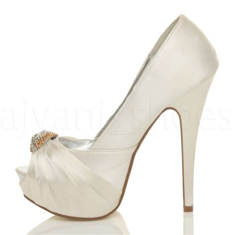 Womens Ladies High Heel Platform Wedding Peep Toe Shoes Prom Ruched