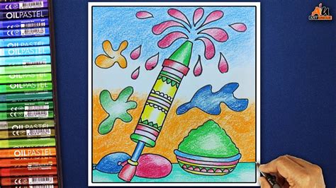 How To Draw Holi Festival Holi Drawing With Pencil Colours Step By