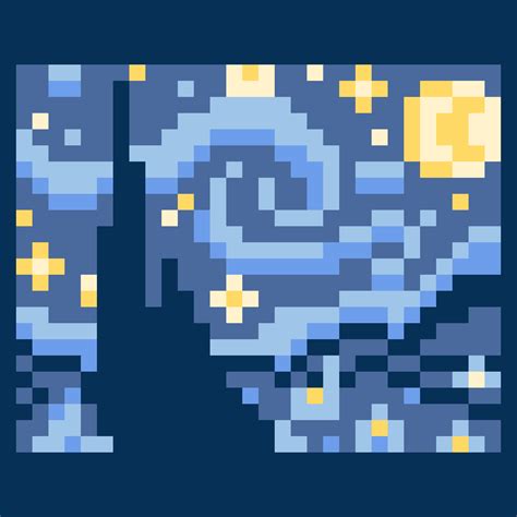 Starry Night Pixel Art Grid