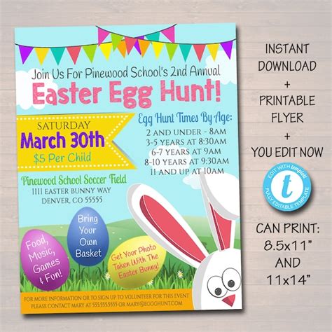 Editable Easter Egg Hunt Flyer Printable Invite Easter Party Etsy México