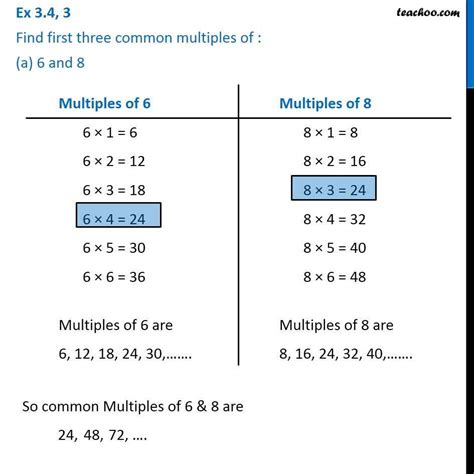 Ex 34 1 Find First Three Common Multiples Of Class 6 Teachoo