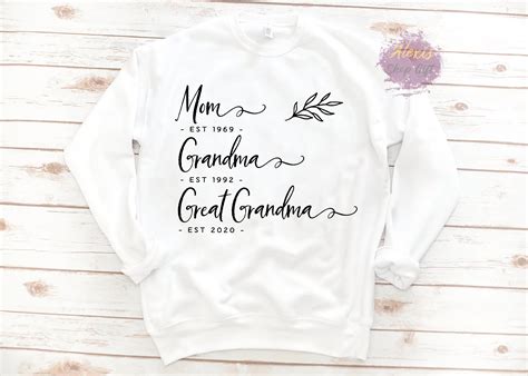 Personalized Mom Est Grandma Est Great Grandma Est Shirt Etsy