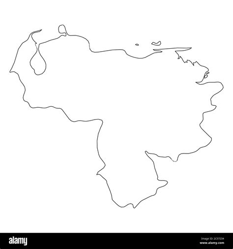 Venezuela Solid Black Outline Border Map Of Country Area Simple Flat