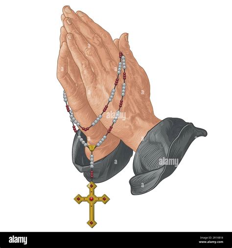 Dessin Vectoriel Des Mains De Prière Avec Le Rosaire Chrétien Symbole