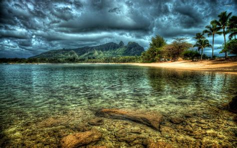 Dark Clouds Over The Rocky Lake Wallpaper Nature Wallpapers 36923