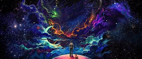 Man Behind The Sun Space Space Art Colorful Psychedelic Ultrawide HD Wallpaper