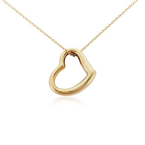 Mode 14k Yellow Real Gold Open Side Heart Pendant Charm With Necklace