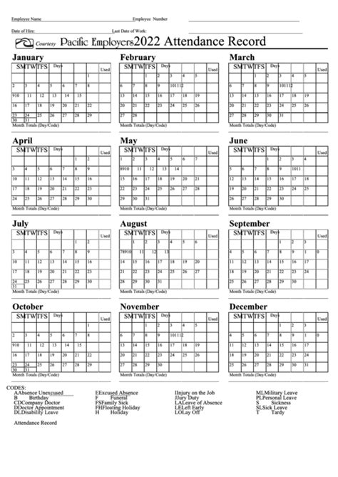 2023 Downloadable Employee Attendance Calendar Hrdirect Free Employee