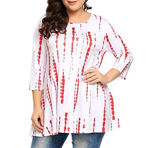 Fashion Women Plus Size 34 Sleeve Printed Casual Tunic Top Loose