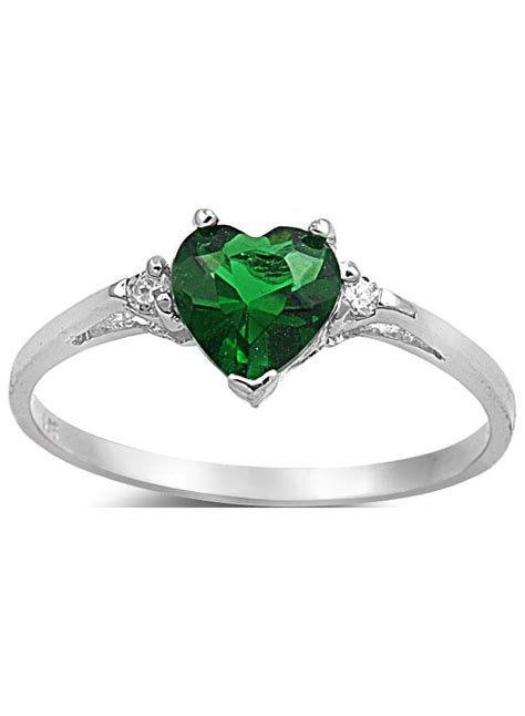 Simulated Emerald Cubic Zirconia Heart Promise Ring 925 Sterling Silver
