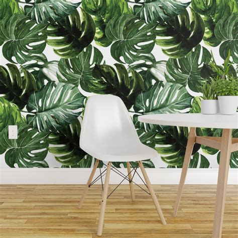 Peel And Stick Wallpaper 2ft Wide Large Scale Monstera Leaves Tropical