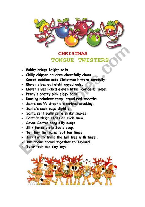 Christmas Tongue Twisters Esl Worksheet By Blanoc