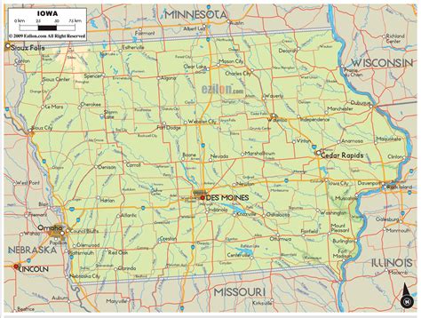 Physical Map Of Iowa Ezilon Maps