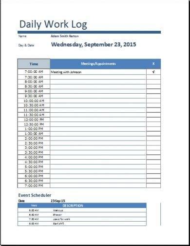 daily work log examples  ms word ms excel pages