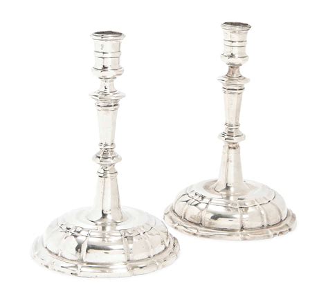 A Pair Of Danish Cast Silver Candlesticks Of 18th Century Style Mark