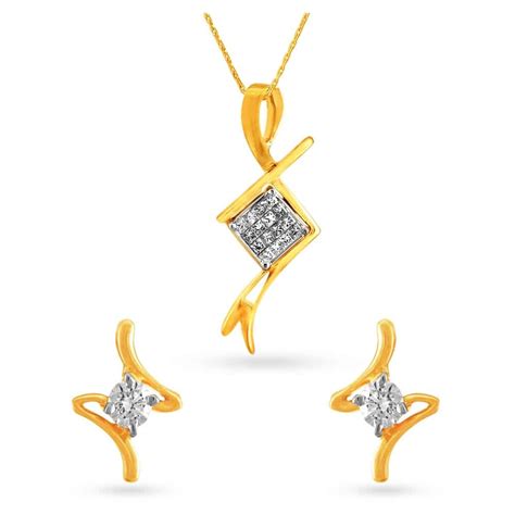 Buy Tanishq 18kt Gold And Diamond Pendant Earrings Set Online Tanishq Tanishq
