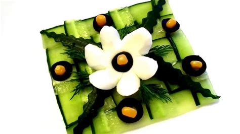 How To Make Cucumber Garnish Cutting Flower Of Eggs And Art In Cucumber