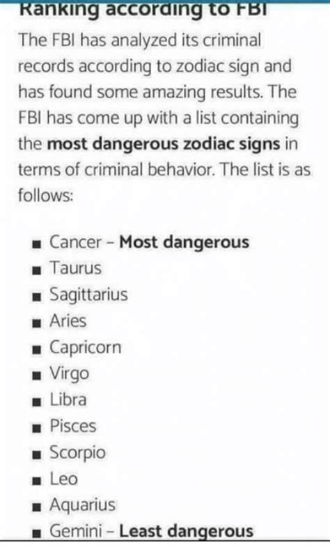 If you're looking for someone to party with, this sun sign is probably one of your first choices. Oh wow, according to this I'm the least dangerous ...