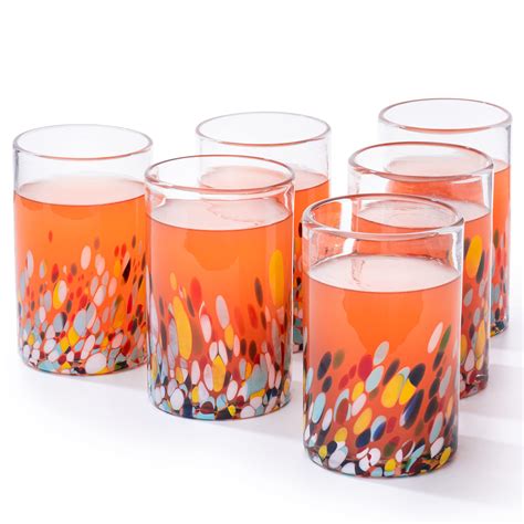 Hand Blown Mexican Drinking Glasses Set Of 6 Confetti Carmen Rock Design Glasses Cinco De Mayo