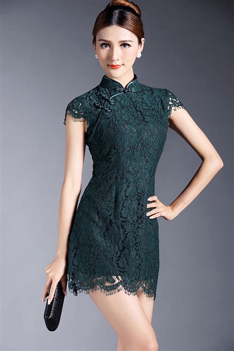 fabulous lace short qipao cheongsam dress green qipao cheongsam and dresses women