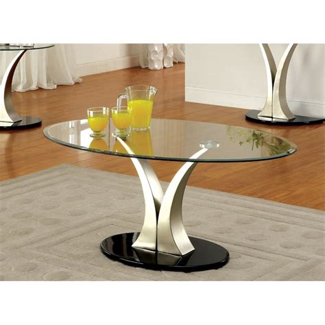 bowery hill oval glass top coffee table in satin 680270337138 ebay