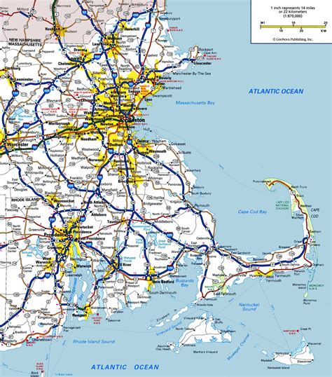 Road Map Of Eastern Massachusetts Spain Map