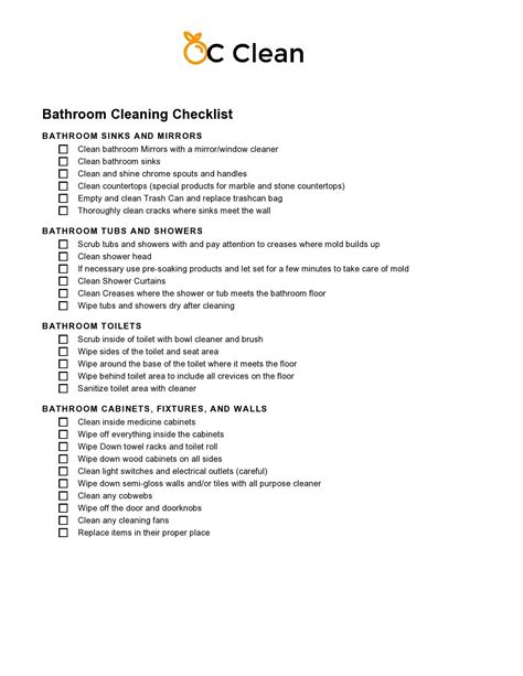 Bathroom Cleaning Schedule Bathroom Cleaning Checklist Cleaning Chart