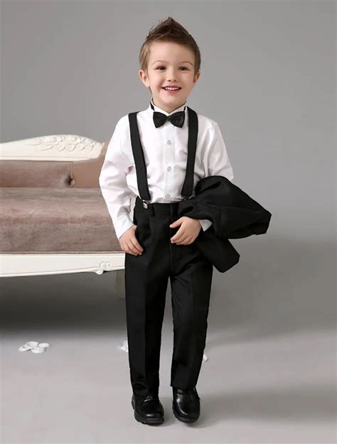 2015 Luxurious Black Ring Bearer Suits Cool Boys Tuxedo With Black Bow