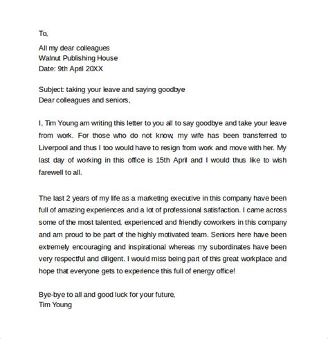 The time is in your own hands. FREE 14+ Sample Farewell Letters to Co-Workers in PDF | MS ...