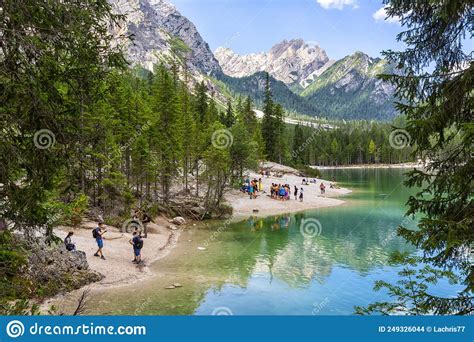 Lago Di Braies Beautiful Lake In The Dolomites Editorial Stock Image