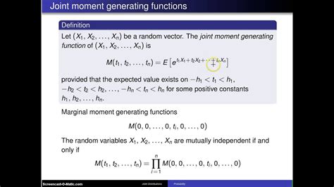 Multivariate Distributions Joint Moment Generating Functions Youtube