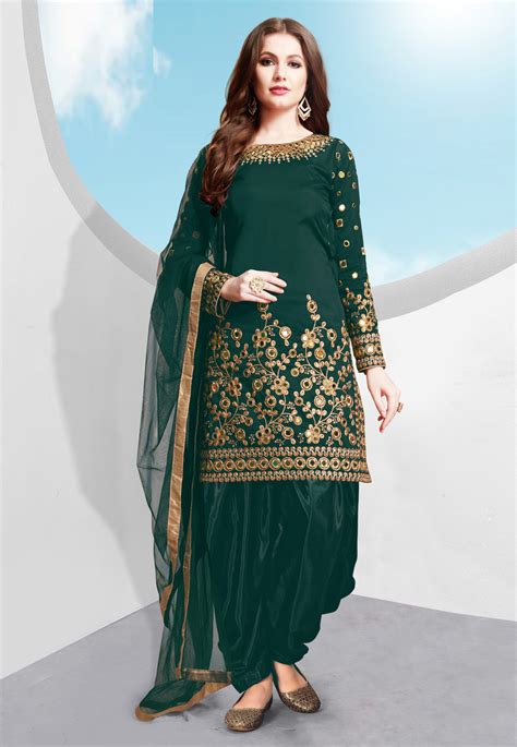 Buy Green Taffeta Silk Punjabi Suit 185933 Online At Lowest Price From Huge Collection Of Salwar