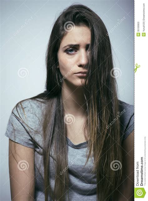 Problem Depressioned Teenage With Messed Hair And Sad Face Stock Image