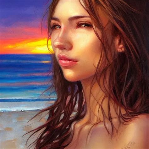 Portrait Of Beautiful Woman On The Beach Brown Eyes Stable Diffusion Openart