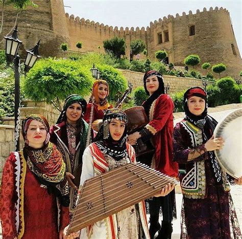 Iranian Women With Local Costumes And Iranian Music Instruments Iran