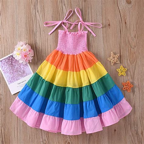 Baby Girls Rainbow Dress Toddler Princess Sleeveless Halter Beach Tutu