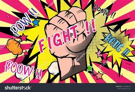 Fight Conceptfist Handhittingcrushing Blow Or Strong Punchpop Art