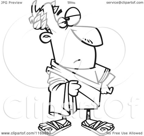 Cartoon Of An Outlined Julius Caesar Posing Royalty Free Vector