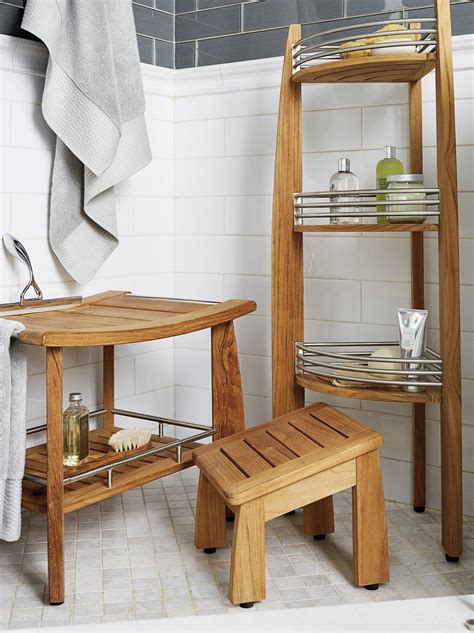 Designed By Frontgate Our Resort Teak Shower Bench With Shelf Combines